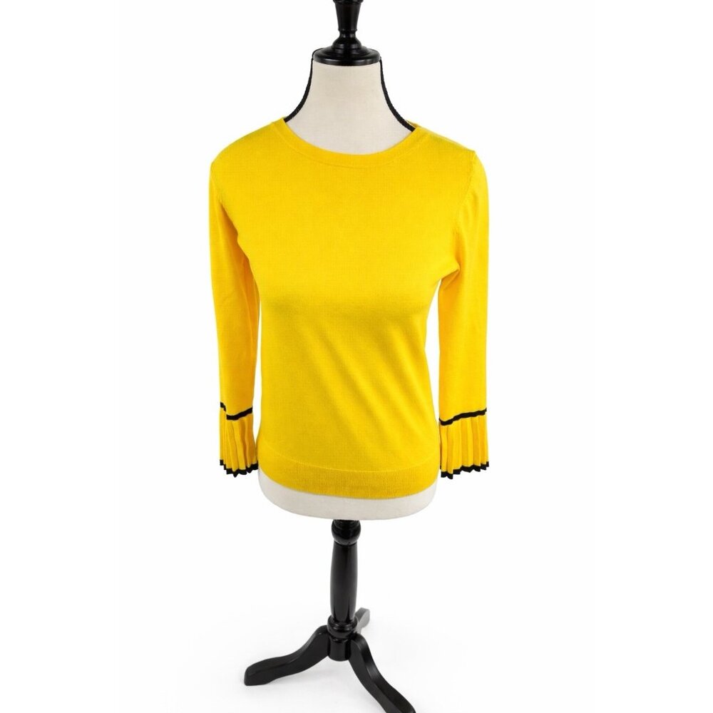 Talbots Petites Womens Sweater Yellow Pleated Sleeve Knit Top Size P